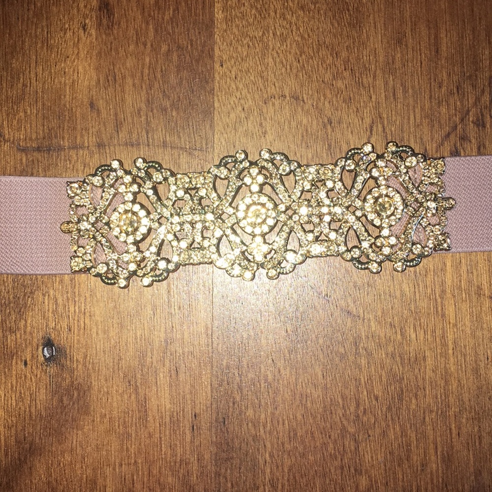 BCBGMaxAzria Gold Rhinestone & Blush Elastic Decorative Belt